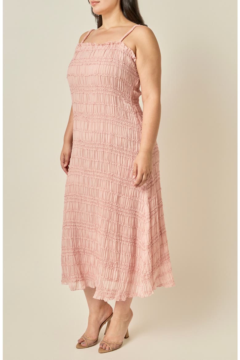 Shirred Ruffle Midi Dress, Alternate, color, PINK