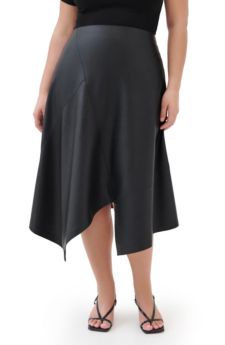 Marcella Coralie Asymmetric Hem Faux Leather Skirt, Alternate, color, Black