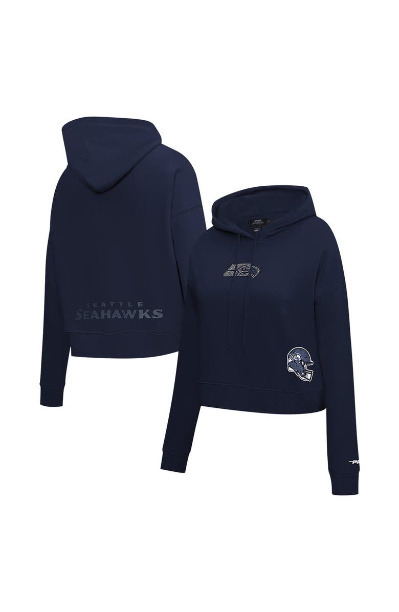 PRO STANDARD Women's Pro Standard College Navy Seattle Seahawks Jeweled Cropped Pullover Hoodie, Alternate, color, College Navy