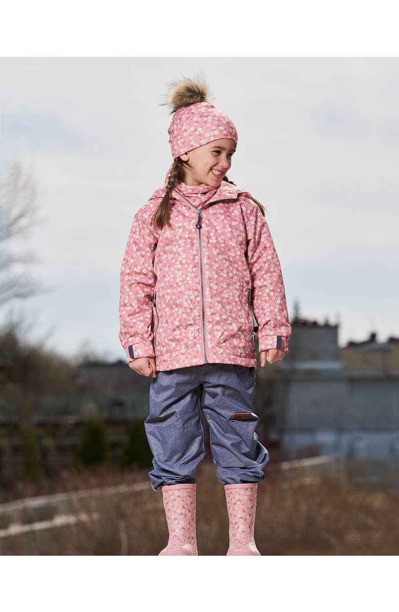 Deux par Deux Little Girl's Printed Jacket Two-Piece Mid-Season Outerwear Set Small White Flowers On Pale Pink And Gray, Alternate, color, 