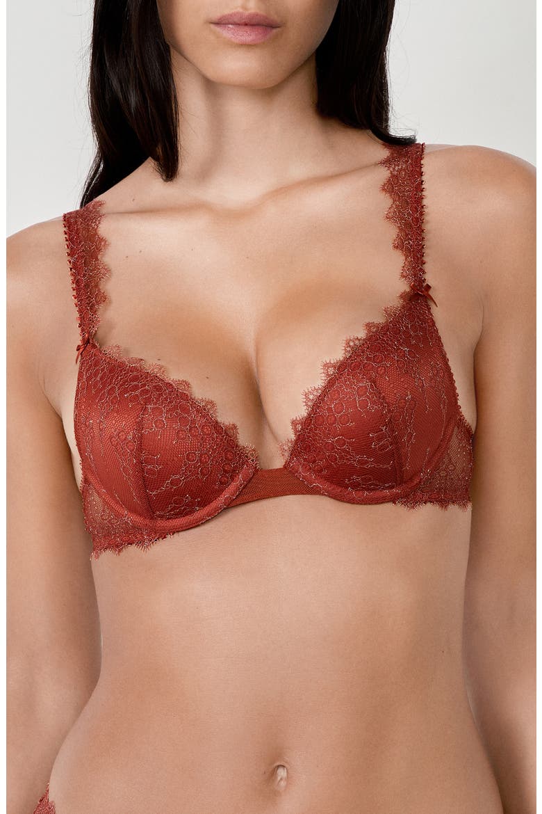 Allusion Metallic Underwire Bra, Main, color, BROWN