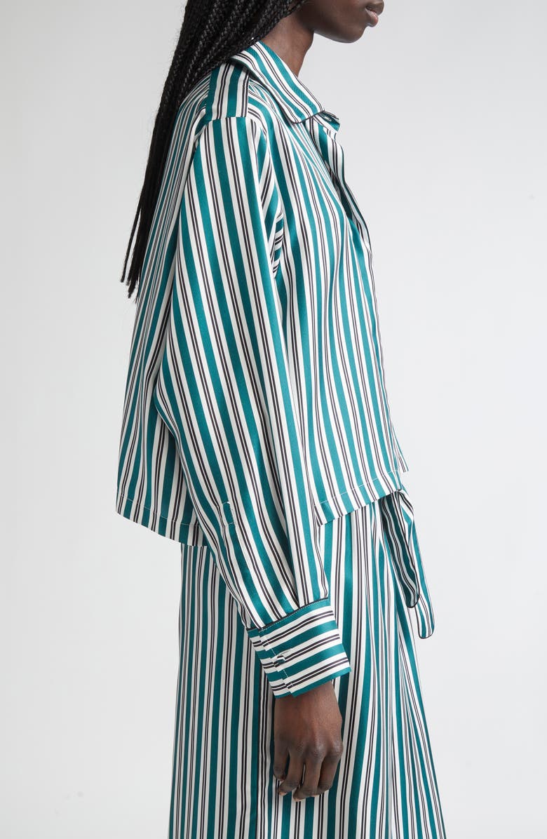 Max Mara Brama Stripe Crop Silk Button-Up Shirt, Alternate, color, Dark Green