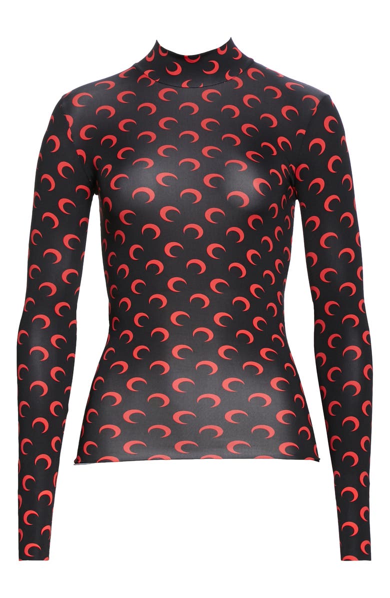Marine Serre Fitted Moon Print Mock Neck Top, Alternate, color, 