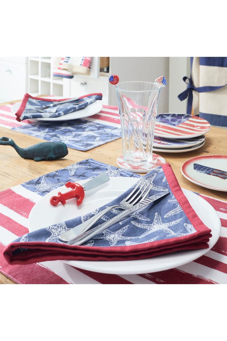 Red White & Blue Starfish Set of 4 Cloth Napkins, Alternate, color, Blue