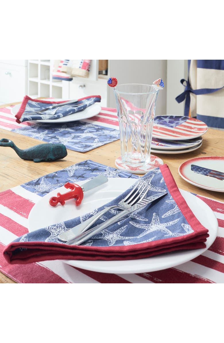 Beachcombers Patriotic Red White And Blue 4th of July Starfish Napkins Set of 2, Alternate, color, Blue