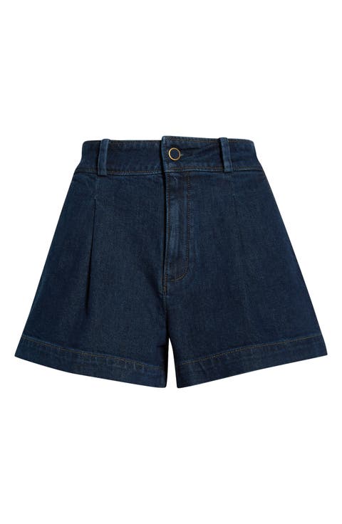 Camille Pleated Denim Shorts