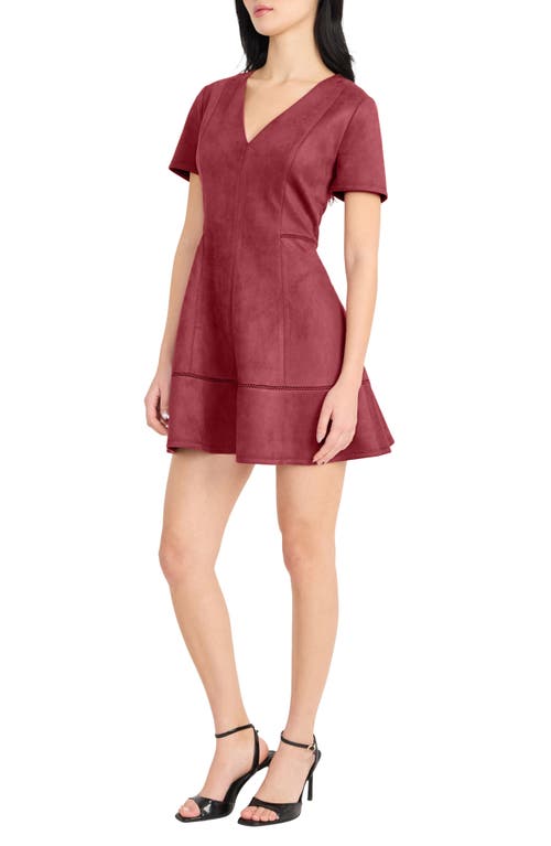 Donna Morgan For Maggy Short Sleeve Faux Suede Fit & Flare Minidress In Red