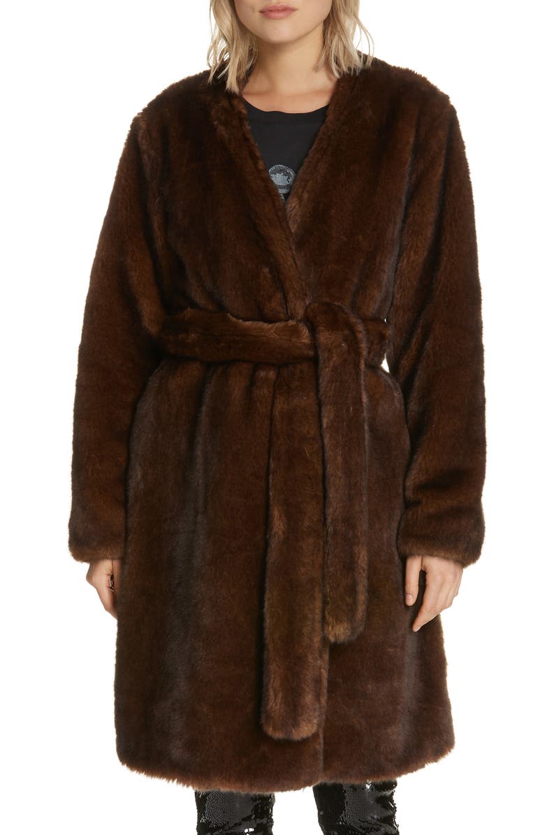 FRAME Faux Mink Fur Robe Coat, Main, color, 