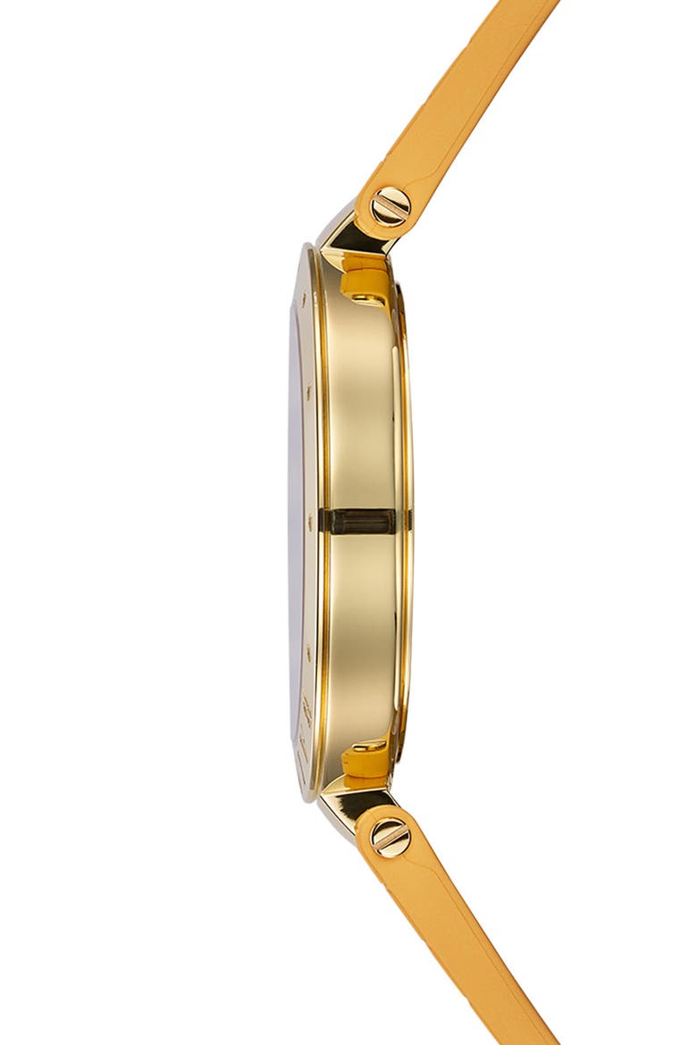 Bijou Rubber Strap Watch, 33mm, Alternate, color, YELLOW GOLD PVD COATING