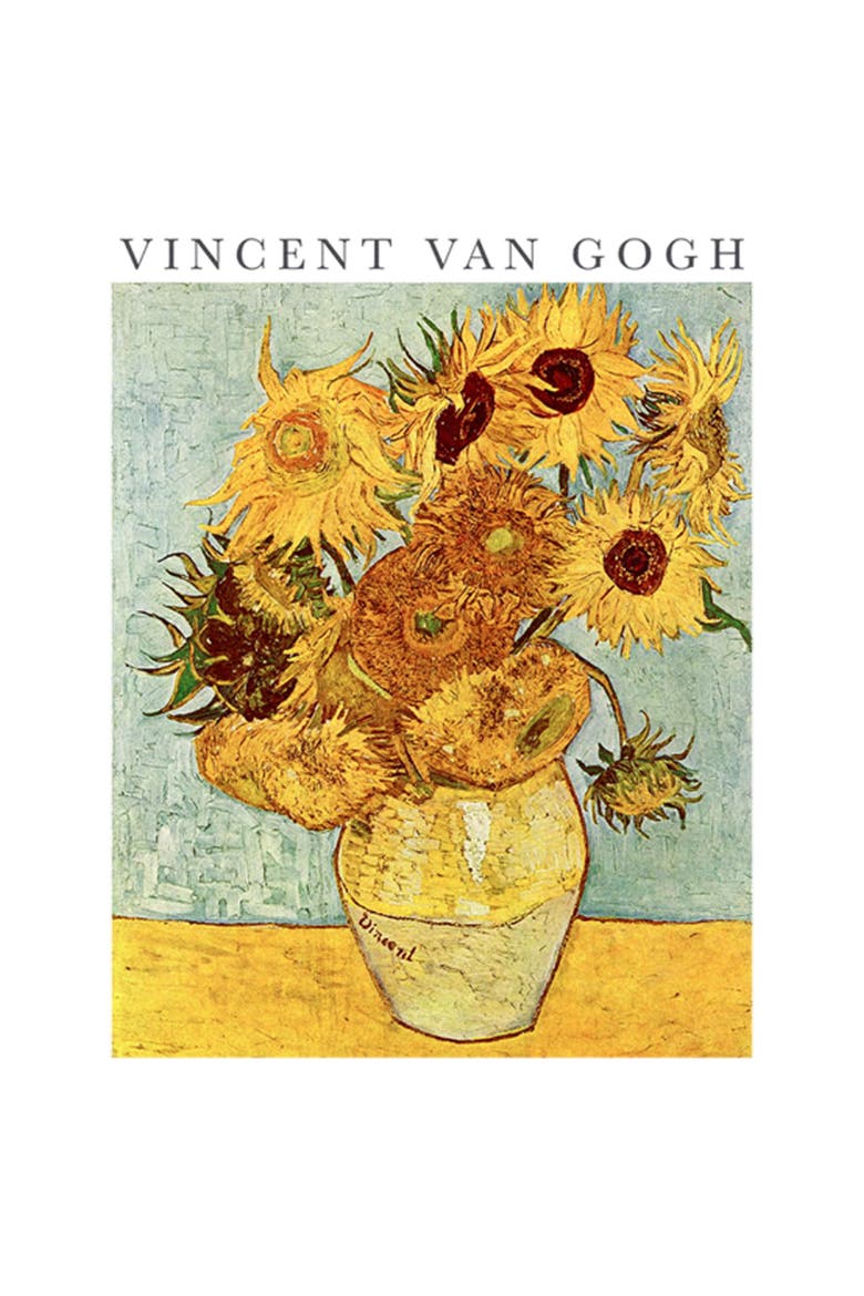 Women's Van Gogh Sunflowers Painting Short Sleeve Relaxed Fit T-Shirt, Alternate, color, White
