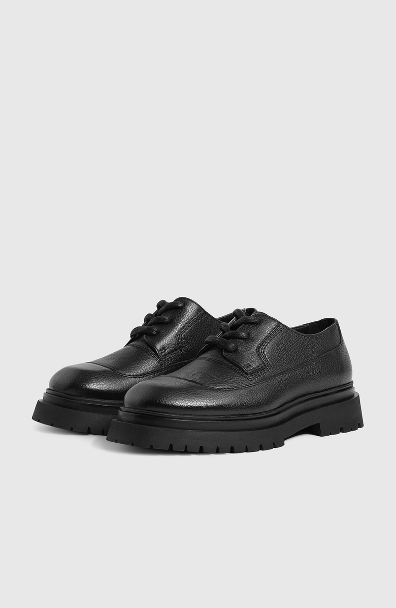 Manière De Voir Rennes Pebbled Leather Derby Shoe, Alternate, color, Black