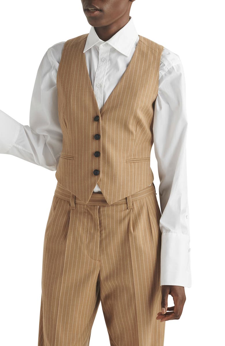 rag & bone Priya Stripe Vest, Alternate, color, Camelstrp