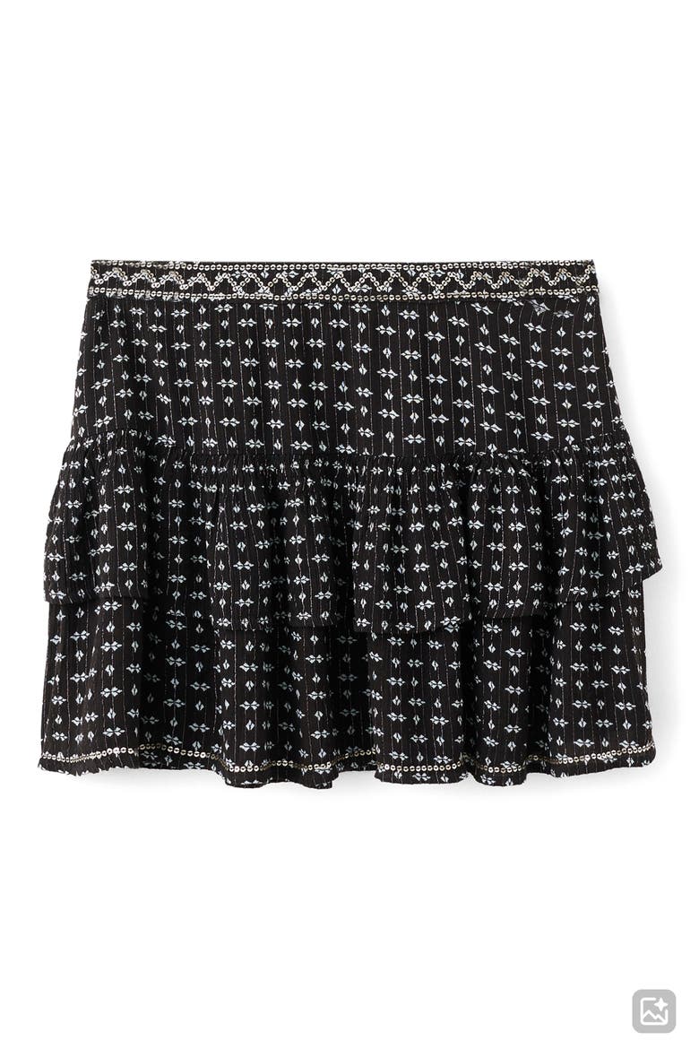 Print Sequin Layered Ruffle Miniskirt, Main, color, BLACK