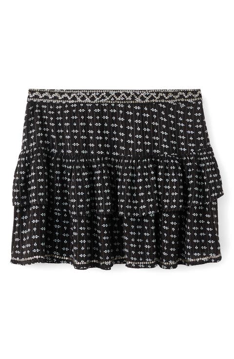 Print Sequin Layered Ruffle Miniskirt