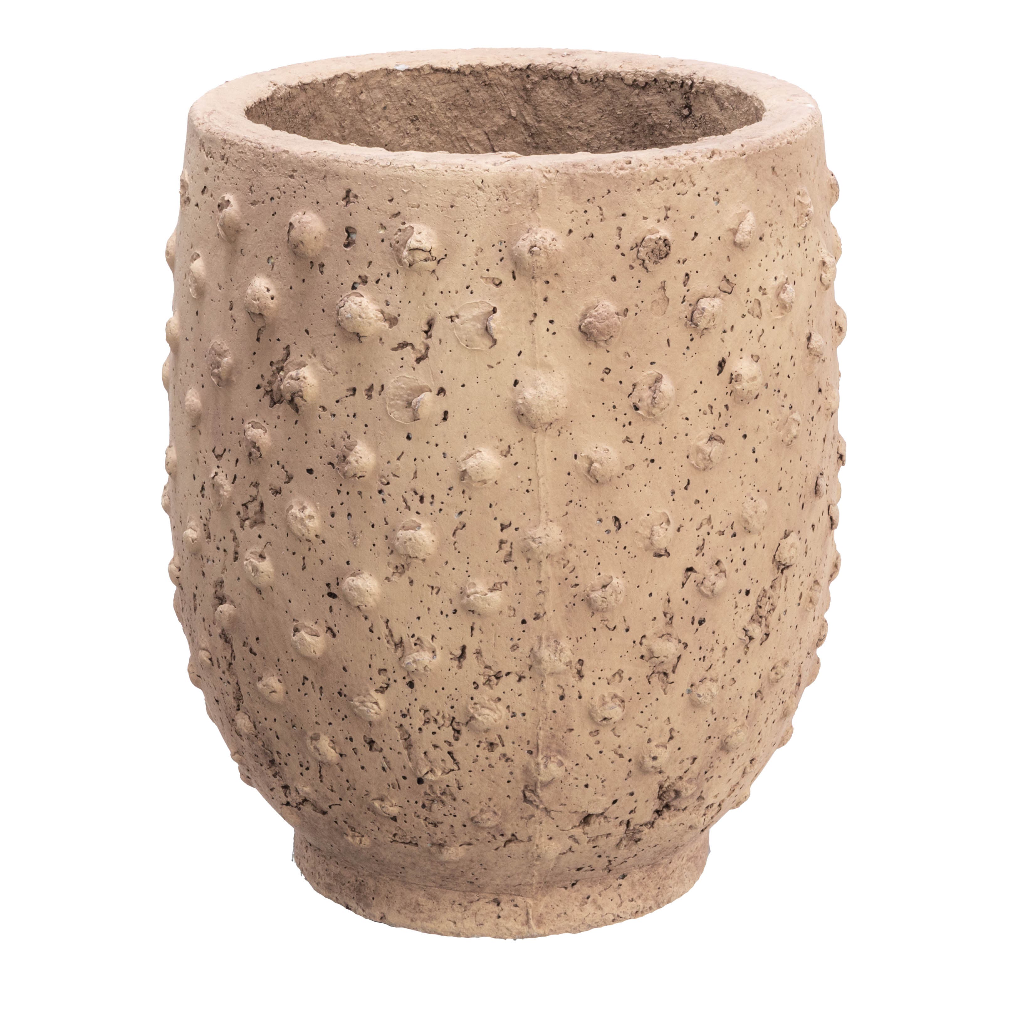Storied Home Round Sandstone Hobnail Planter With Distressed Finish, Greige In Neutral