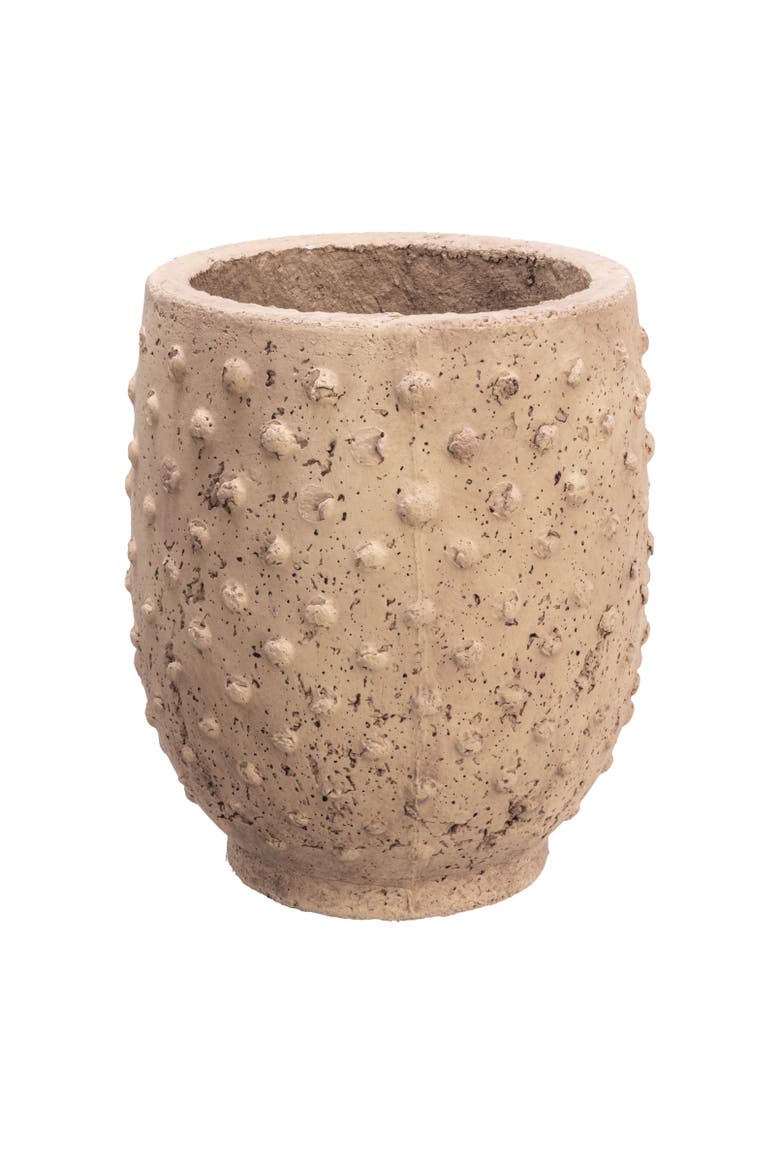 Round Sandstone Hobnail Planter with Distressed Finish, Greige, Main, color, Grey