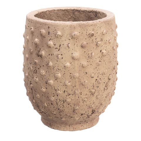 Round Sandstone Hobnail Planter with Distressed Finish, Greige