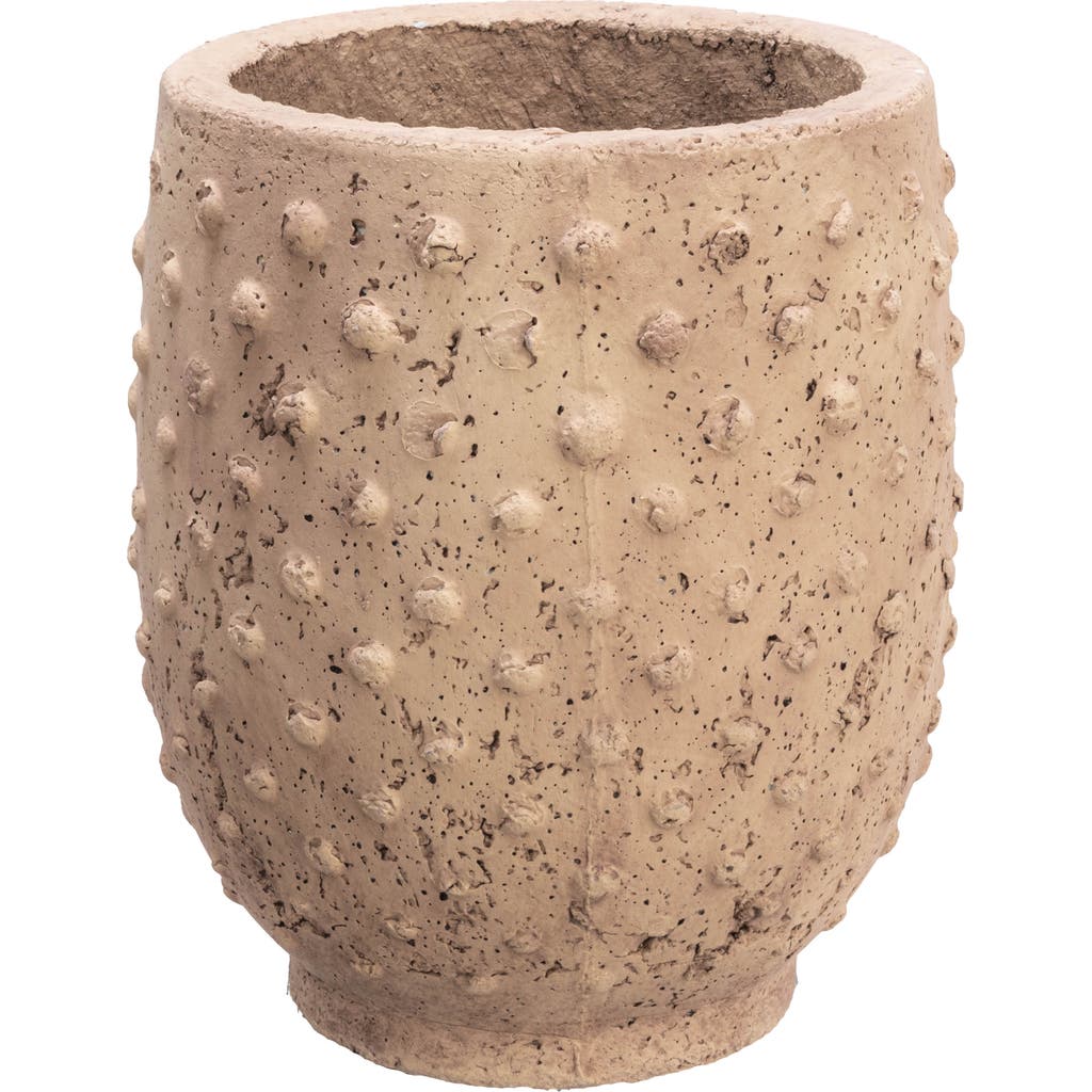 Storied Home Round Sandstone Hobnail Planter With Distressed Finish, Greige In Neutral