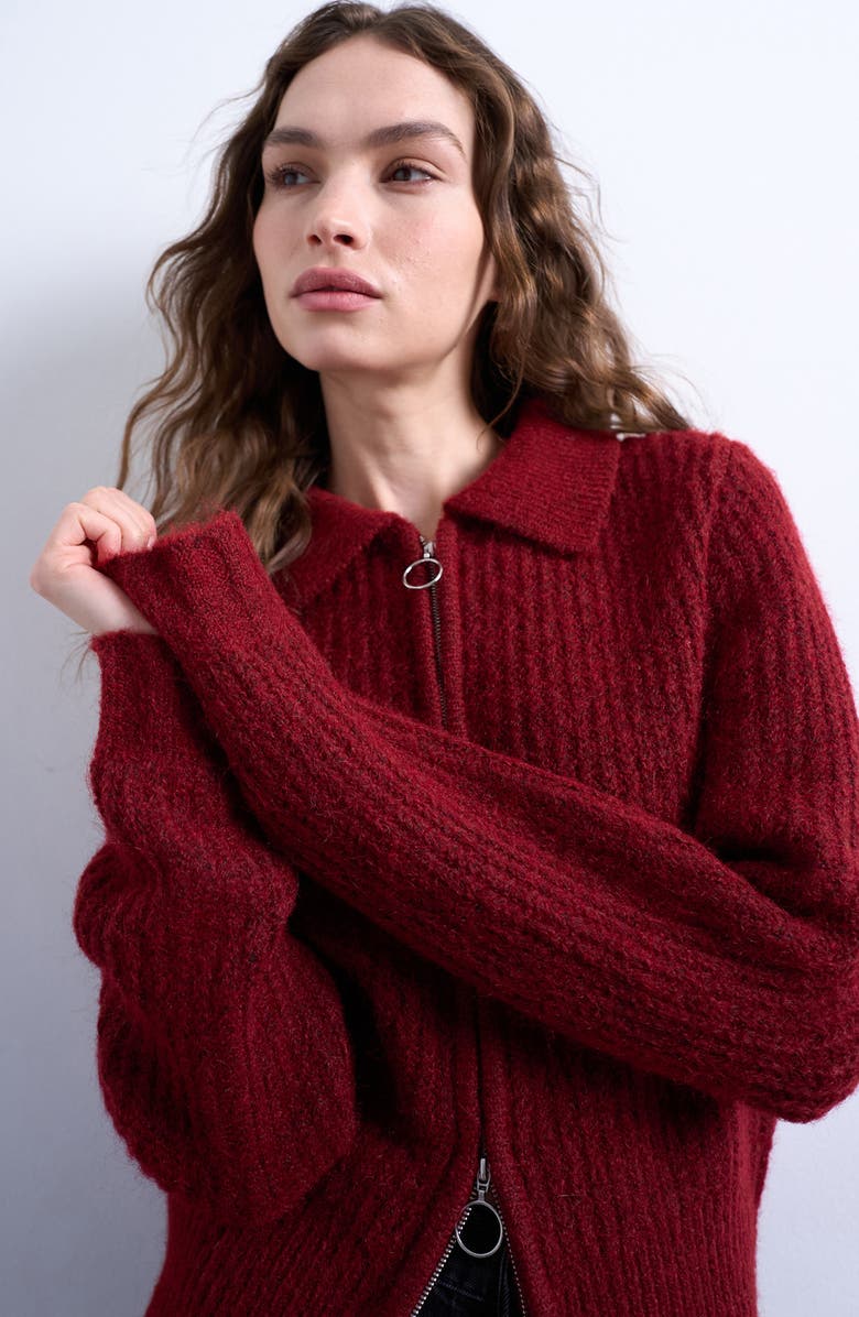 Topshop Spread Collar Zip, Alternate, color, Red