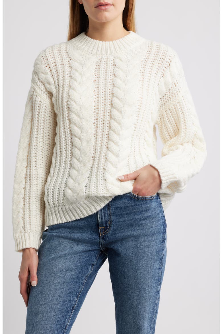 Cable Knit Sweater, Main, color, CLOUD