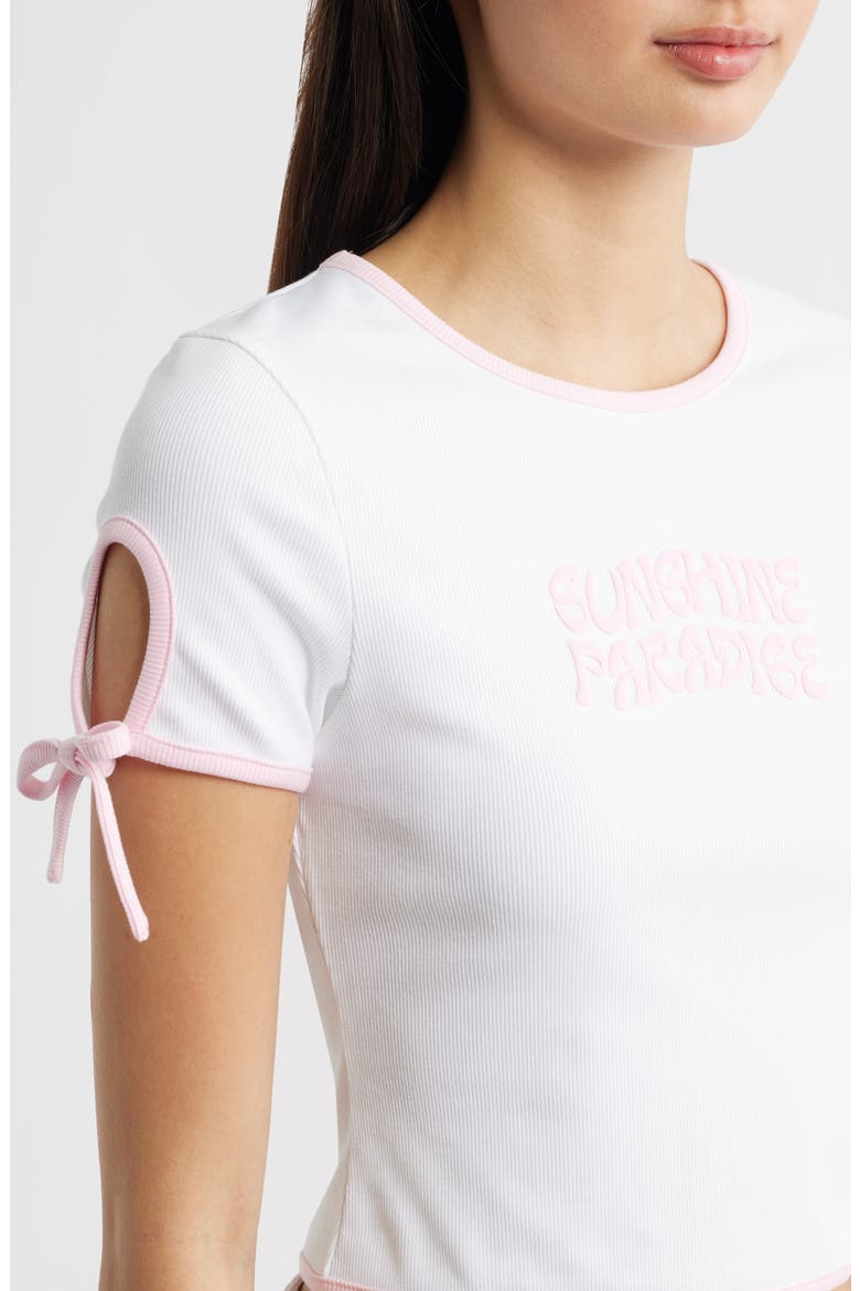 Baby Cutout Crop Stretch Cotton Rib T-Shirt, Alternate, color, WHITE/ POCKET PINK
