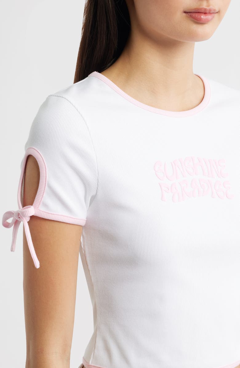 Kulani Kinis Baby Cutout Crop Stretch Cotton Rib T-Shirt, Alternate, color, White/ Pocket Pink