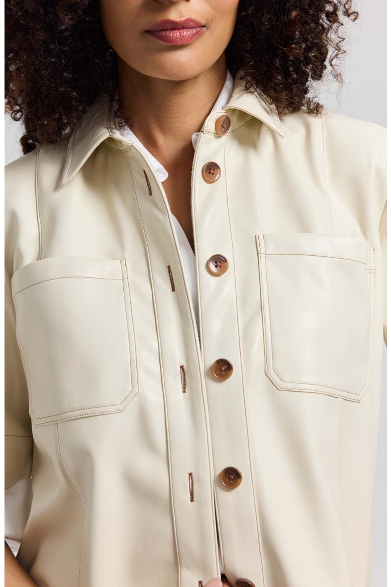 Demi Elbow Sleeve Faux Leather Button-Up Shirt, Alternate, color, CREAM IVORY