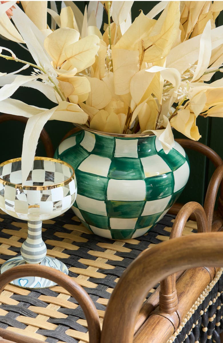 MACKENZIE CHILDS Emerald Check Enameled Steel Vase, Alternate, color, Emerald