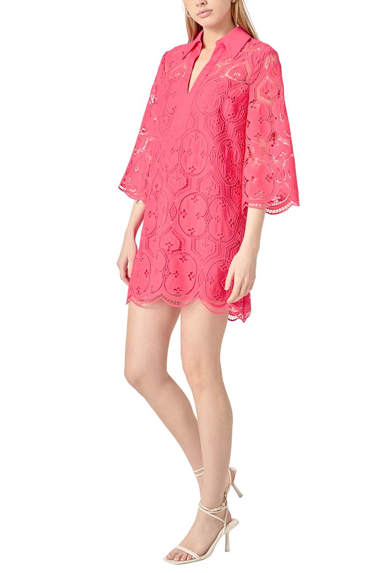 Embroidered Collar Minidress, Alternate, color, FUCHSIA