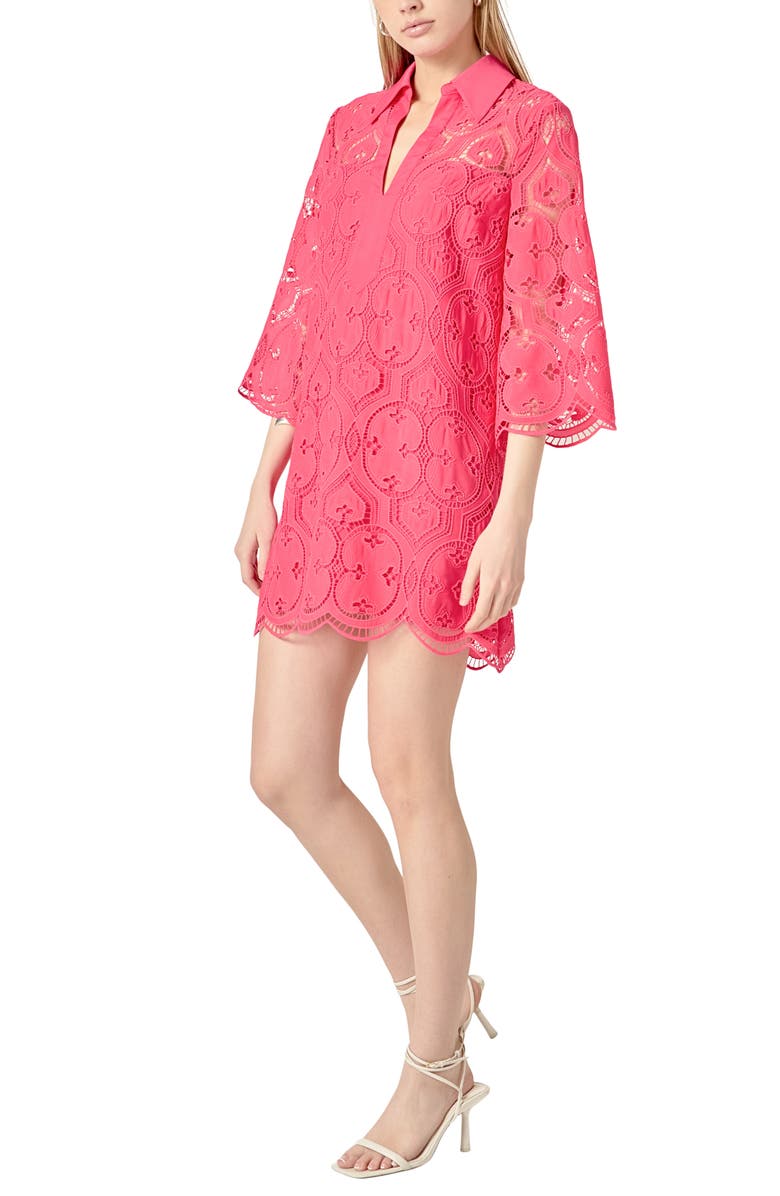 English Factory Embroidered Collar Minidress, Alternate, color, Fuchsia