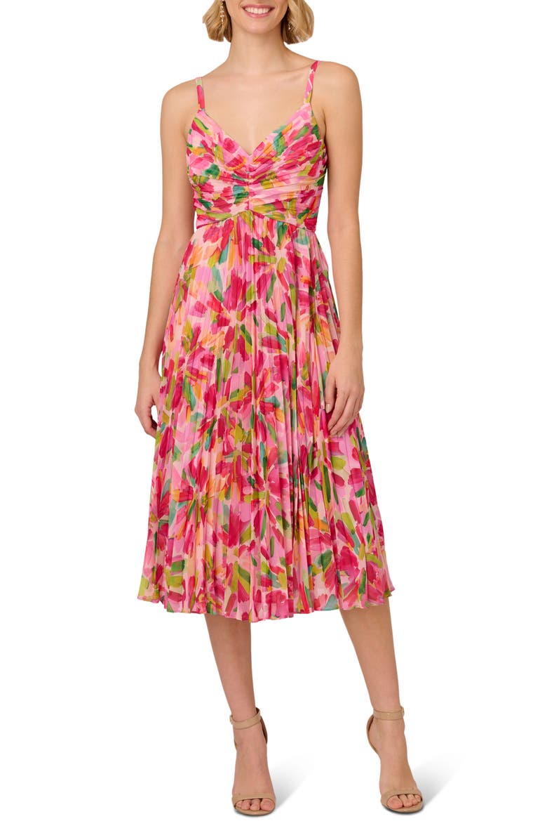 Adrianna Papell Pleated Cocktail Midi Dress, Main, color, 