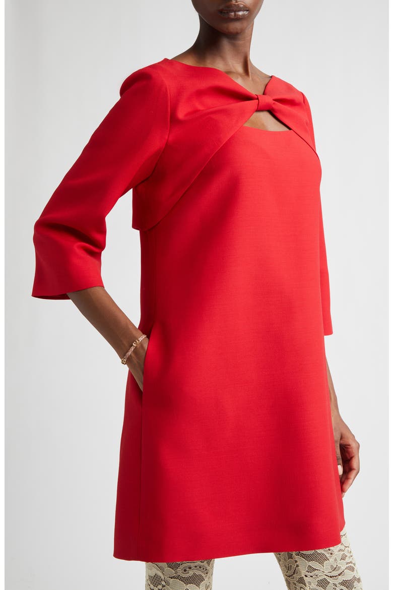 Bow Solid Crepe Couture Minidress, Alternate, color, PINK