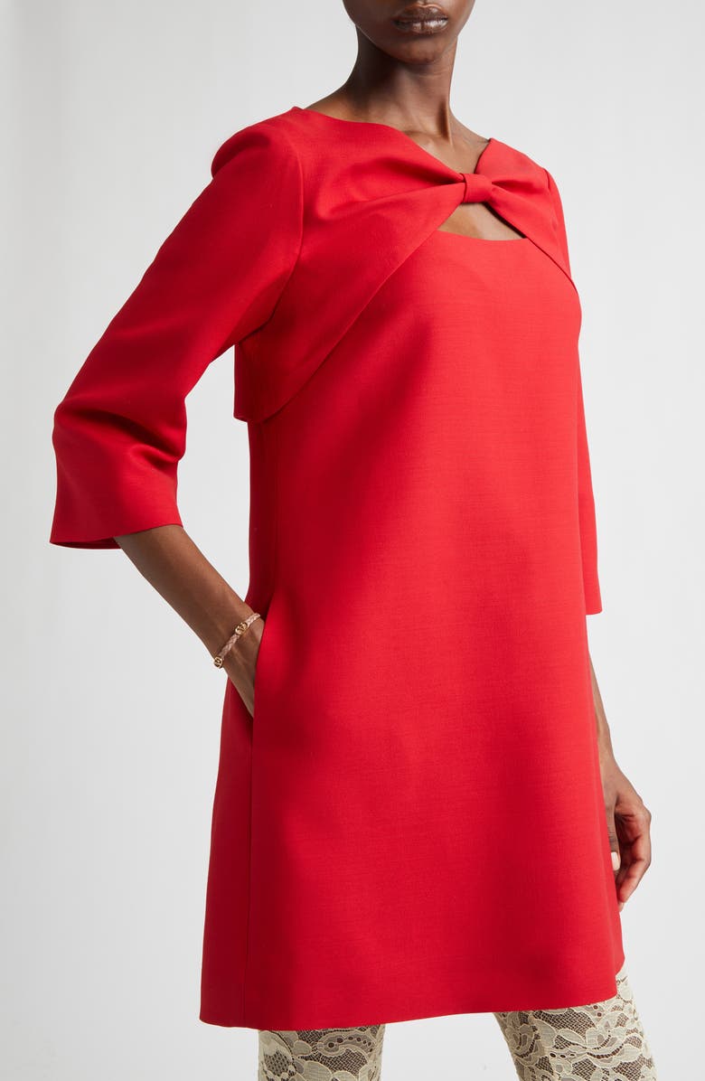 Valentino Bow Solid Crepe Couture Minidress, Alternate, color, Pink