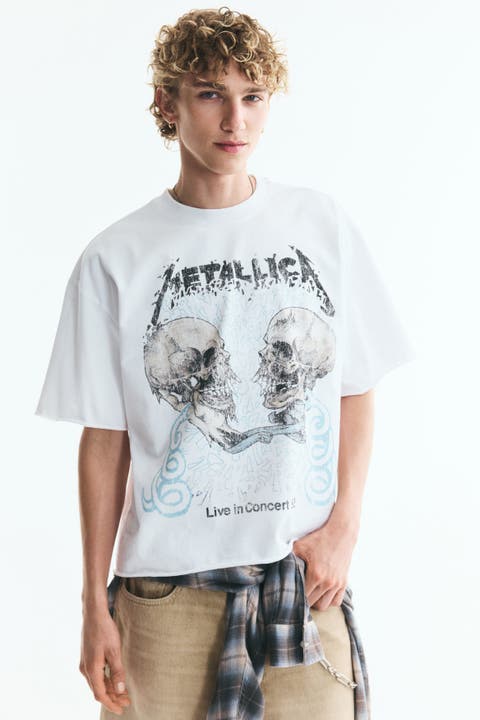 Oversized Printed Raw-edge Cotton T-shirt