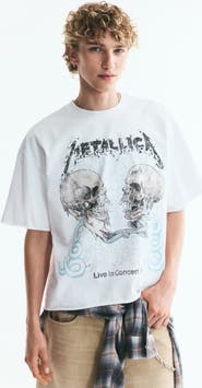 H&M Oversized Printed Raw-edge Cotton T-shirt
