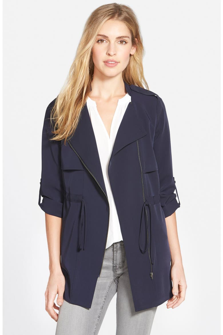 Roll Sleeve Drawstring Waist Jacket, Main, color, NAVY