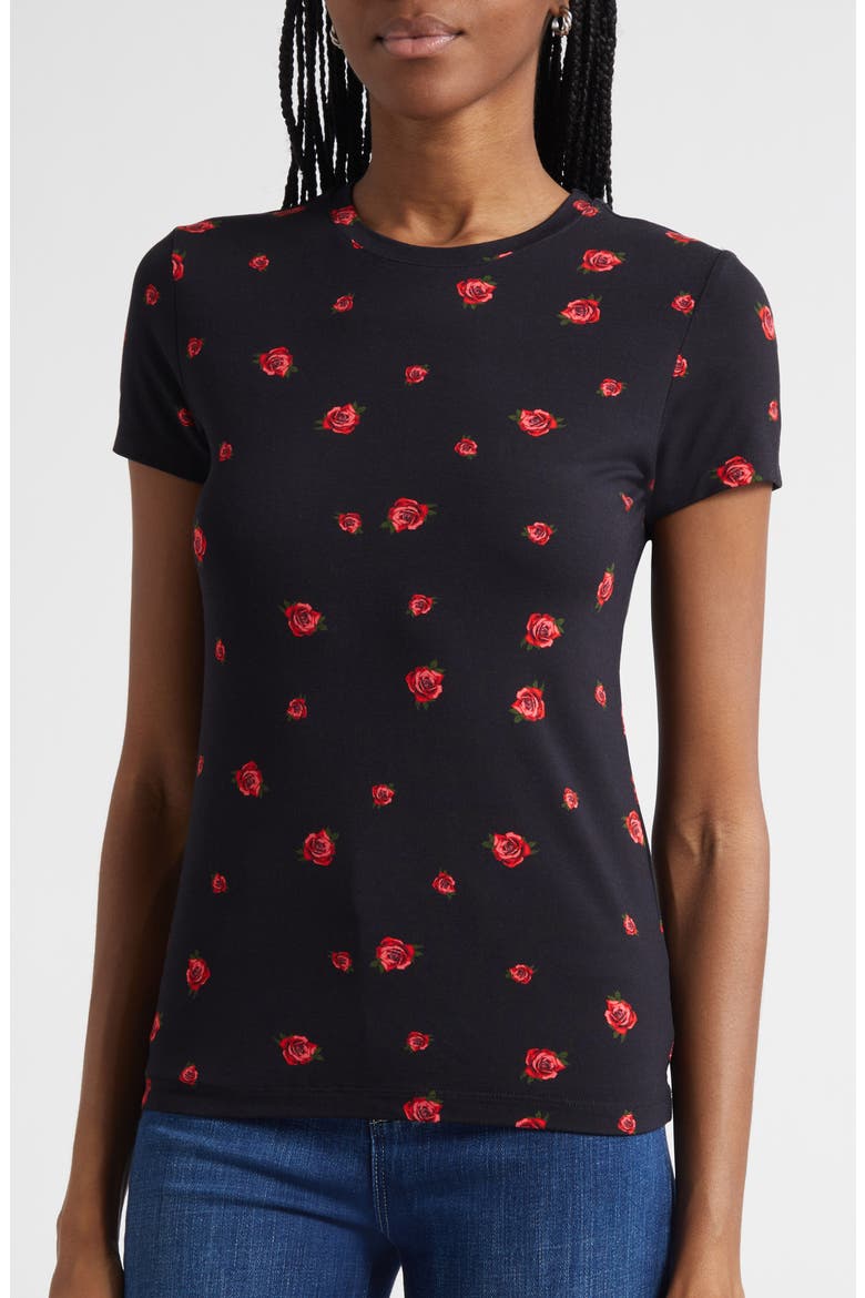 Ressi Rose Print T-Shirt, Alternate, color, BLACK/ RED ROSE EMB