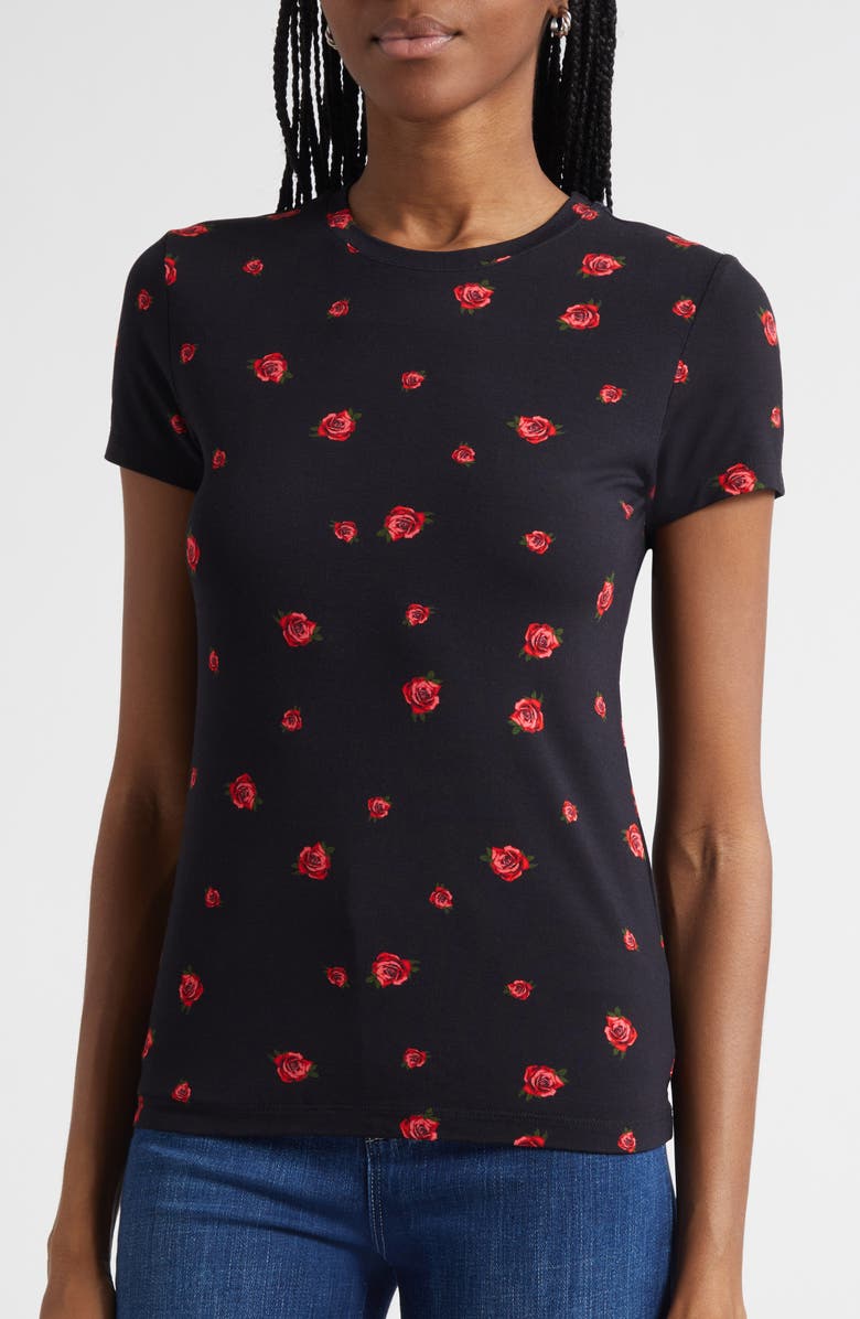 L'AGENCE Ressi Rose Print T-Shirt, Alternate, color, Black/ Red Rose Emb