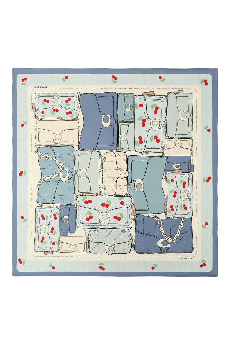 Tabby Cherry Square Silk Scarf, Main, color, DENIM/ RED MULTI
