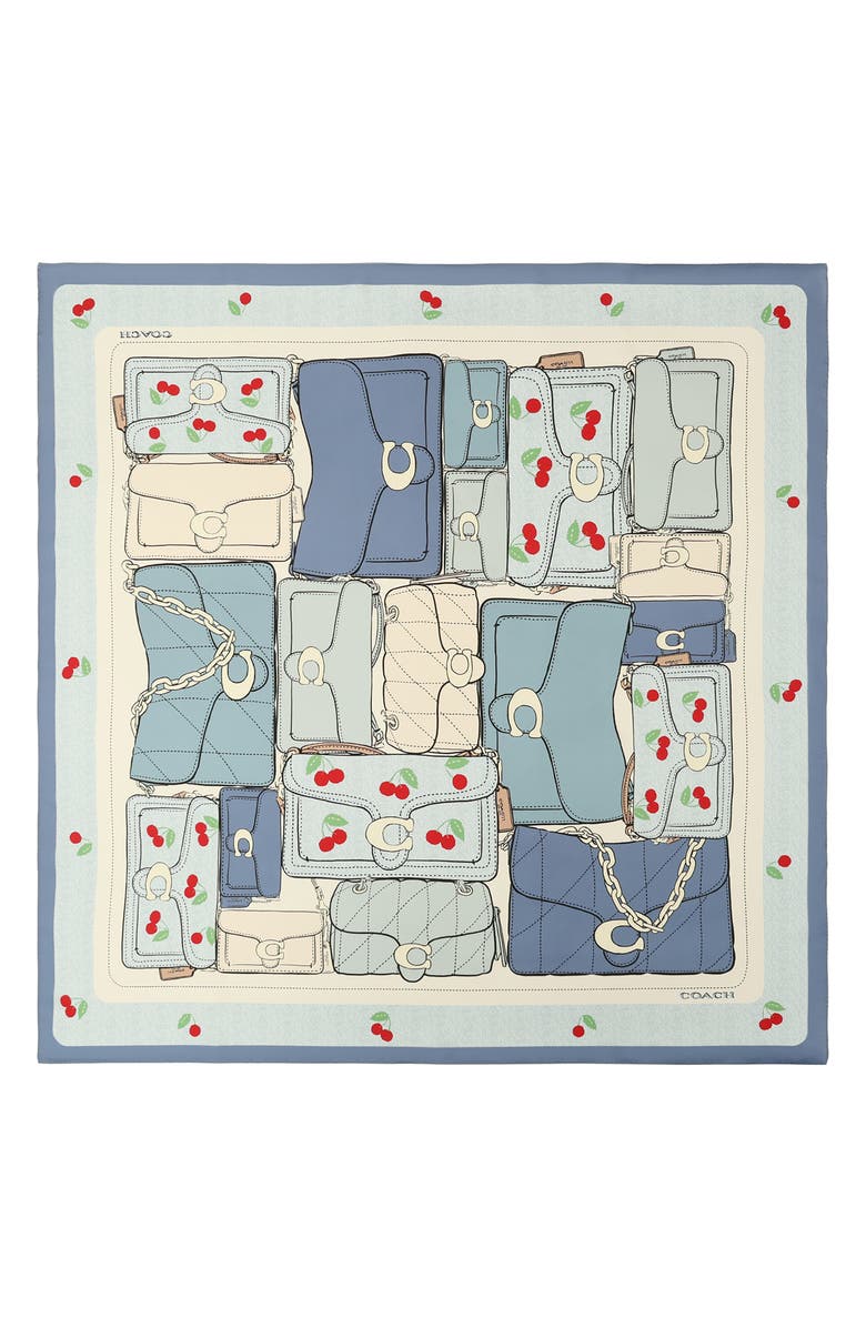 COACH Tabby Cherry Square Silk Scarf, Main, color, Denim/ Red Multi