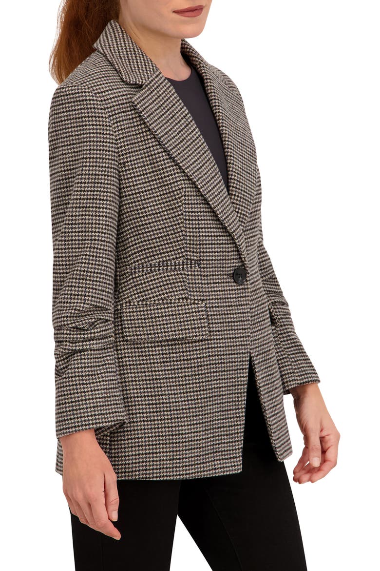 Houndstooth Ruched Sleeve Blazer, Alternate, color, GREY/ BLACK