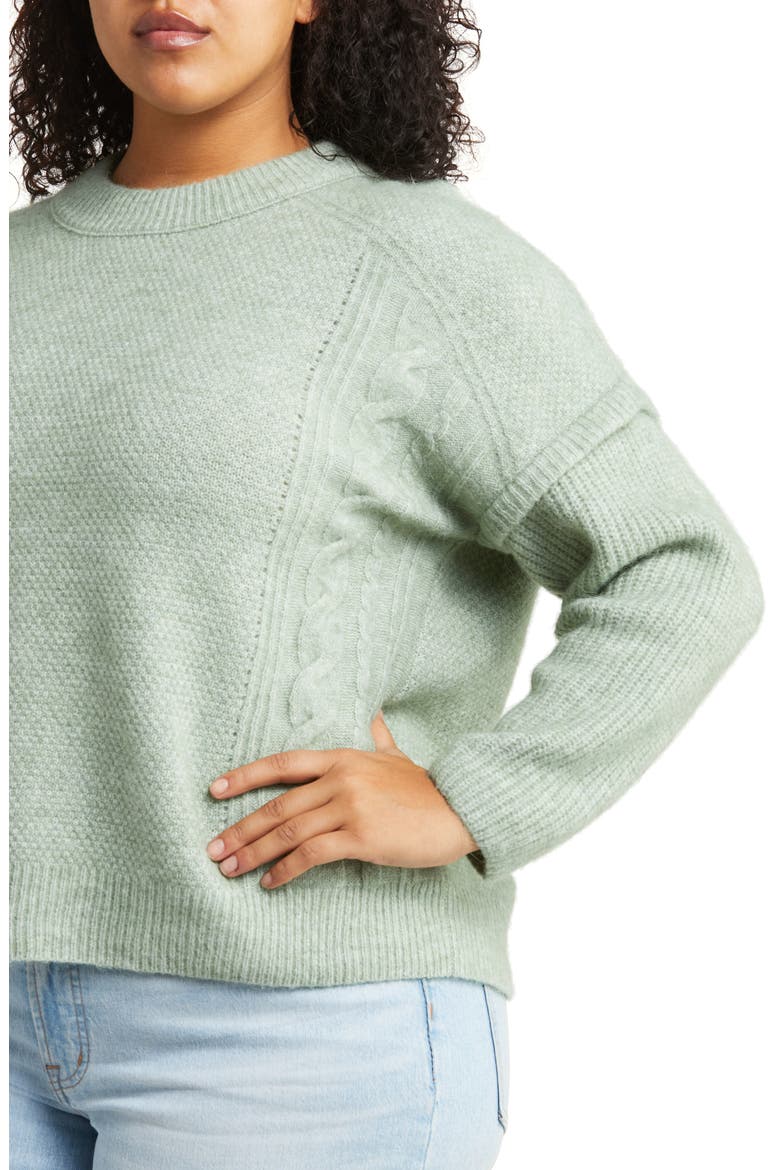 Cable Stitch Crewneck Sweater, Alternate, color, FROSTED SAGE