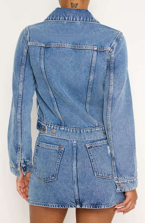 Shop Good American Shrunken Crop Denim Trucker Jacket In Indigo682