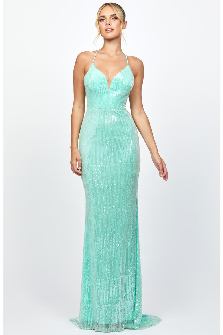 Indyana Sequin Strappy Back Maxi, Main, color, MINT