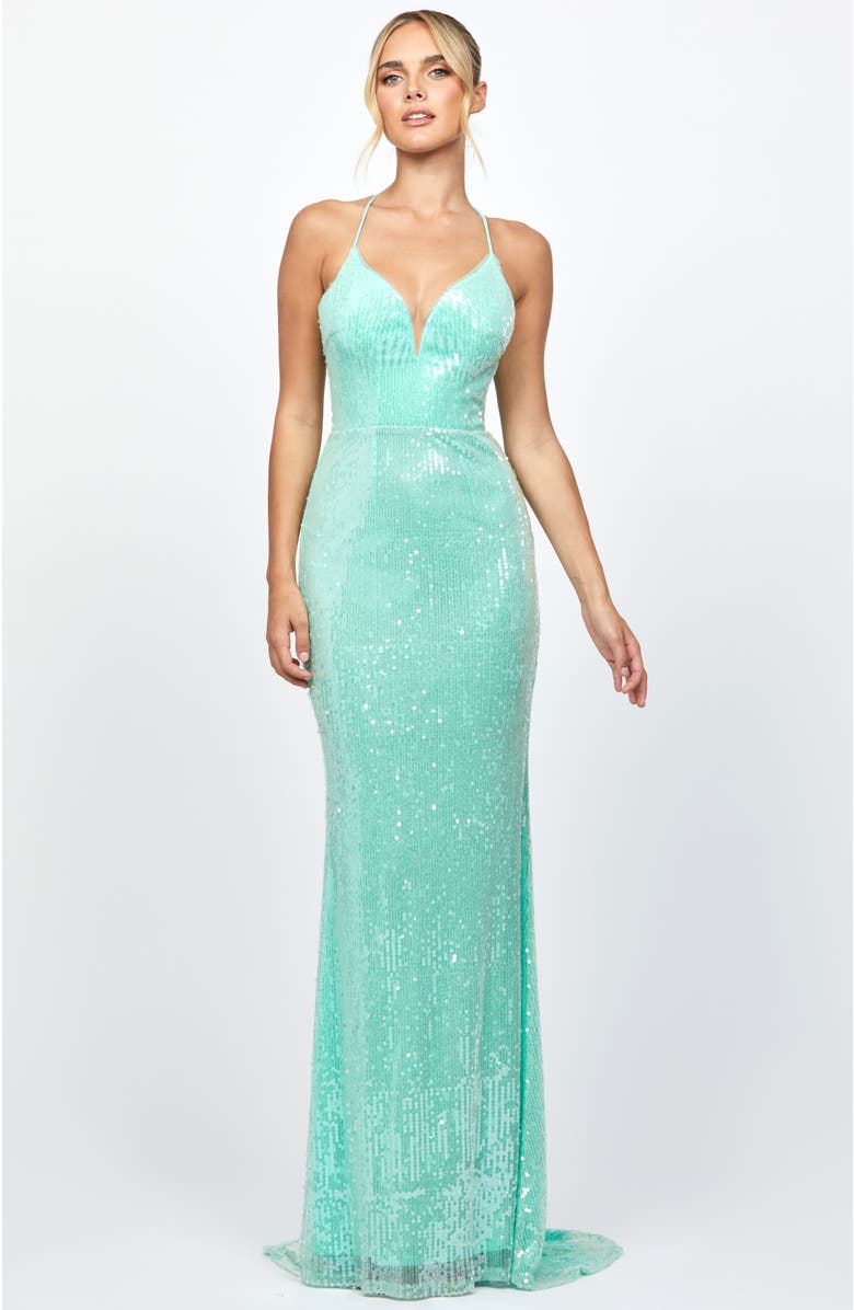 Bariano Indyana Sequin Strappy Back Maxi, Main, color, Mint