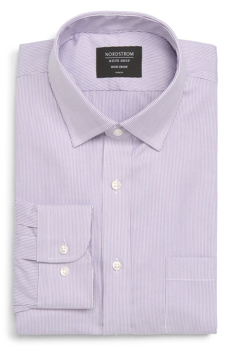 Trim Fit Non-Iron Stripe Dress Shirt, Alternate, color, PURPLE CRYSTAL