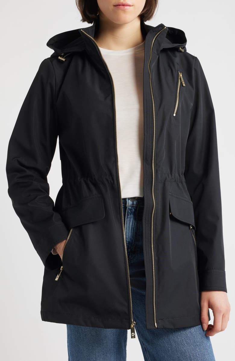 Michael Kors Zip Front Jacket with Removable Hood, Alternate, color, Black
