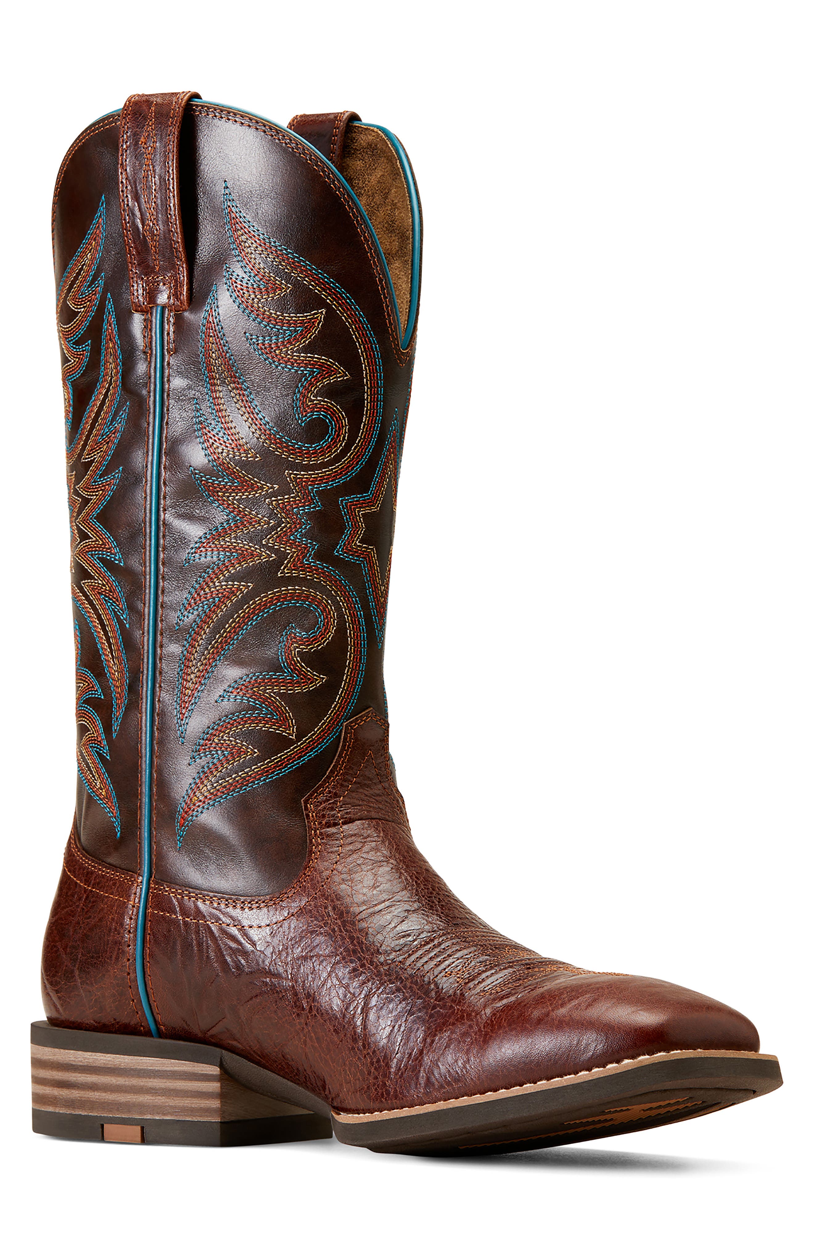 Richochet Square Toe Cowboy Boot, Alternate, color, GINGERSNAP/ MARBLE BROWN