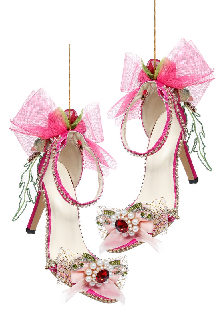 Fuschia Shoe with Ribbon and Diamond Ornament, Set of 2, Main, color, Fuchsia