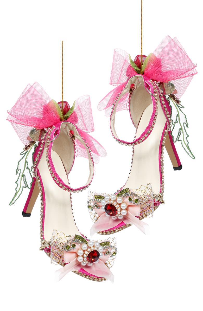Mark Roberts Fuschia Shoe with Ribbon and Diamond Ornament, Set of 2, Main, color, Fuchsia